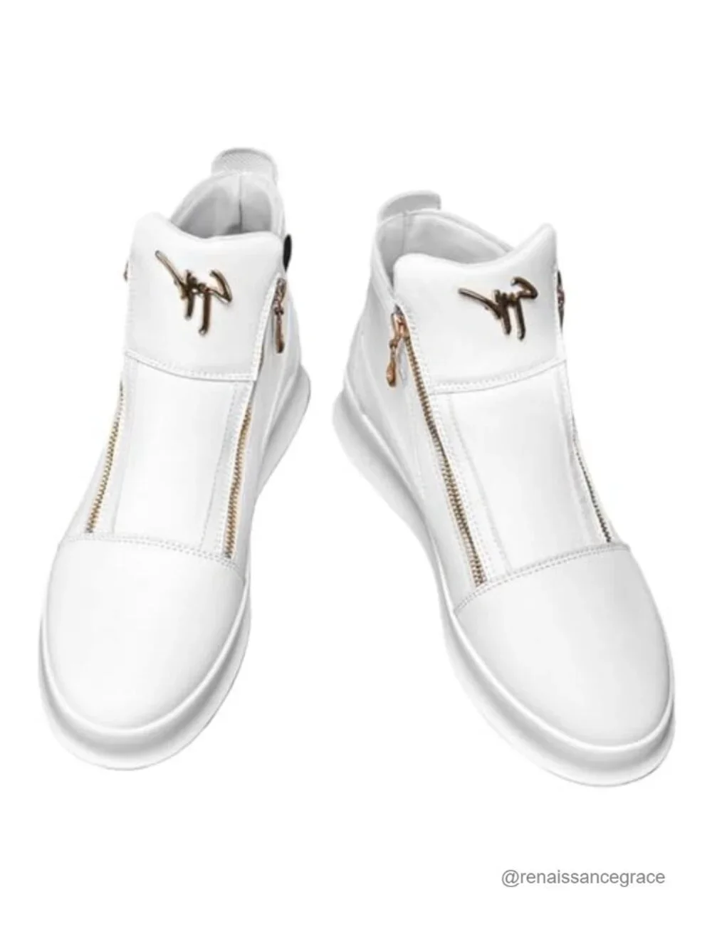 High-Top Leather Sneakers with Gold Zippers Fashion Street Wear Cushioned Ankle